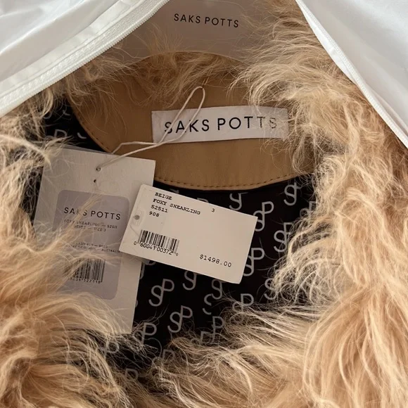 NWT Saks Potts Foxy Shearling Coat in Beige